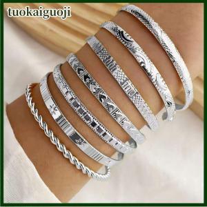 tuokaiguoji 7Pcs Set Fashion Elegant Rhombus Heart Twist Design Smooth Bracelets Set For Women Jewelry Accessries Gift