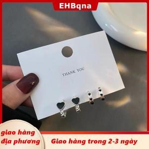 [COD] EHBqna 3PF Ship within 24 hours 4pcs thép không gỉ pha lê Hoop Bông tai mát mẻ hàng ngày mặc đồ trang sức phụ kiện