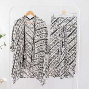 ONE SET BATIK WANITA MODERN SETELAN CELANA PANJANG BATIK SET BATIK KULOT BATIK LEBARAN BATIK KONDANGAN - PUTIH HITAM PARANG