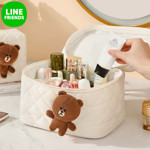 Line Friends ของแท้ 100% กระเป๋าเครื่องสำอางนุ่ม เครื่องสำอางนุ่ม กระเป๋า กระเป๋า เดินทาง สีน้ำตาล ของ ขวัญ ผ่าน LFB7