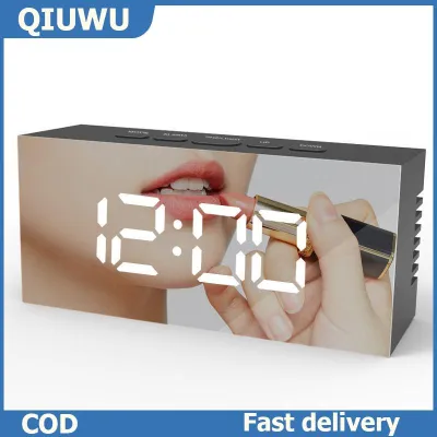 QIUWU Kỹ thuật số Đồng hồ báo thức với LED hiển thị nhiệt độ nhắc nhở điện tử máy tính để bàn báo động cho phòng ngủ nghiên cứu ký túc xá văn phòng