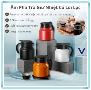 Ấm Pha Trà Giữ Nhiệt Inox 316 Dung Tích 1000ml Hàng Cao Cấp Phích Giữ Nhiệt Nước Nóng Lạnh Có Lọc Tiện Dụng