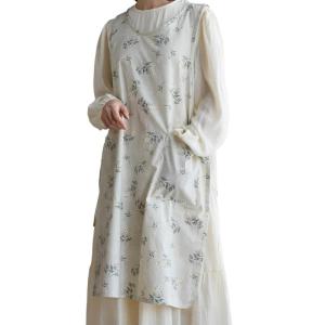 Floral Embroidered Cotton Apron Split Neck Style Practical Pockets Adjustable Fit Cooking Gardening Essential