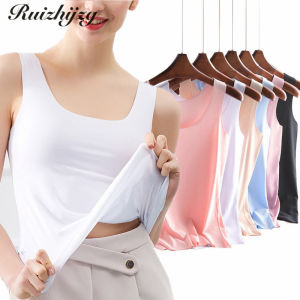 Ruizhijzg Ready stock M-4XL Plus Size Ice Silk T-shirt For Woman Sleeveless Cooling Seamless Inner Top Summer Ladies Girls Vest