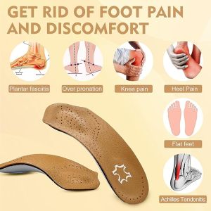 หนัง Orthotic Insoles Flat Feet High Arch Support รองเท้าออร์โธปิดิกส์ Sole O / X ขาแก้ไขแทรก