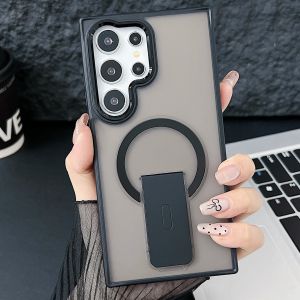 KISSCASE With Invisable Kickstand Stand Matte Phone Case For Samsung S24 S23 Ultra S24 Plus Magsafe Wireless Charging Frosted Hard PC Anti-fall Shockproof Back Cover For Samsung S24 S23