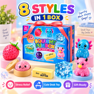 SG IN STOCK Squishy Fun Box 8PCS Shiny Stress Relieving Toys Cute Bouncy Toy For Stress Relief