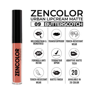 ZENCOLOR Urban Lipcream Matte Viral No. 09 Buttersctoch | 20 Warna BPOM | Transferproof | Tahan 20 Jam
