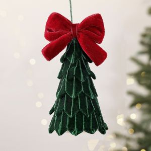 VCH Handmade Velvet Christmas Tree Ornament Vintage Layered Cut Mini Christmas Tree Decor Holiday Craft Hangin Bow Fabric Xmas Tree Pendant Christmas