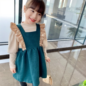 (KIDSFO-146) SALE Dress Overall Anak Perempuan Gliter Pita Love Sleeve