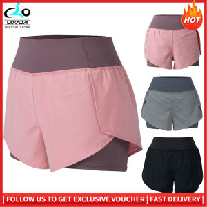 LIXADA Women Running Shorts 2-in-1 with Pocket Wide Waistband Coverage Layer Compression Liner Lounging Sport Yoga Leggings Fitness Workout Athletic Gym Home Sportswear LIXADA