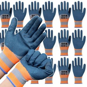 12/24คู่ ถุงมือยางสำหรับทำงาน / ถุงมือป้องกันความปลอดภัย / ถุงมือกันลื่น / ถุงมือป้องกันมือเปื้อน / สำหรับงานก่อสร้าง ทำสวน ทำงานกลางแจ้ง