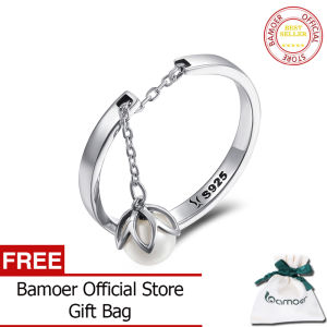 BAMOER Free Shpping Genuine 925 Sterling Silver 2 Color Tears Of Flowers Dangle Open Finger Rings for Women Luxury Sterling Silver Jewelry SCR165