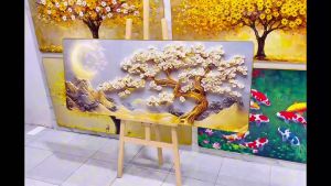 Tranh Hươu Vàng Bên Cây Kim Tiền Tranh Canvas Tranh Tráng Gương Tranh Treo Tường Phòng Khách