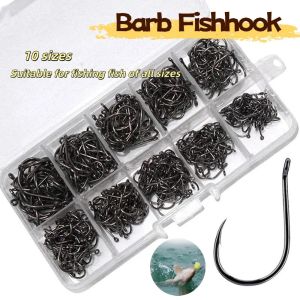 Superior Fishing Gear Set with 100-500 Durable High Carbon Steel Hooks Sharp Barbed Fishhooks