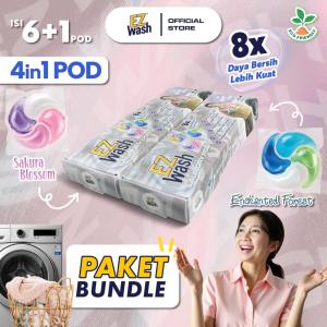 【 PROMO 2 BOX 4in1 6+1 Pods 】 EZWash Laundry Pod 4-in-1 Chamber Liquid Detergent Gel Capsule Color Protect EZ Wash Easy Clean Clothes Kapsul Deterjen Cuci Baju Pelembut Softener Paket Bundle