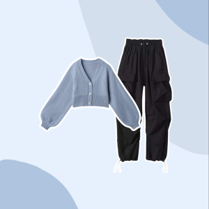 One Set 3in1 | Cardigan Crop Wanita + Celana Cargo + Tanktop | - KA112