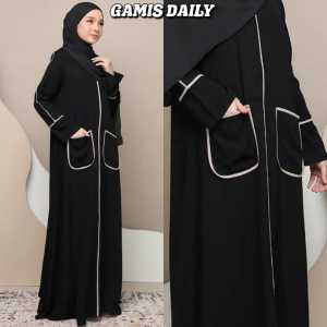 ALKHATIB GAMIS DAILY SYARI SAKU HIDUP JETBLACK SIZE S M L XL XXL