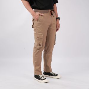 Distroid Celana Rib Cargo Panjang Pria Slim Fit Chinos Katun Melar Cowok Dewasa Pinggang Karet