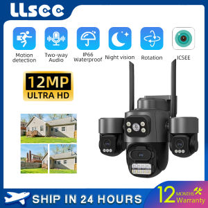 LLSEE ICsee 6K HD Triple Lens PTZ Outdoor Security Camera 12MP Auto Tracking WiFi CCTV Camera with 3 Screens Night Vision Waterproof