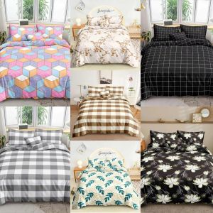Printed Bed Sheet (Printed Canadian Cotton with 2 Pillow Cases) Sunflower Floral Leaves Lines Zigzag and Patterns Design - 3 in 1 Bed Sheet