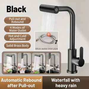 SG STOCK Kitchen Pull-out Tap Basin Sink Faucet 360° Swivel 4 Mode Spout Extension Sprayer Hot Cold Mixer Tap