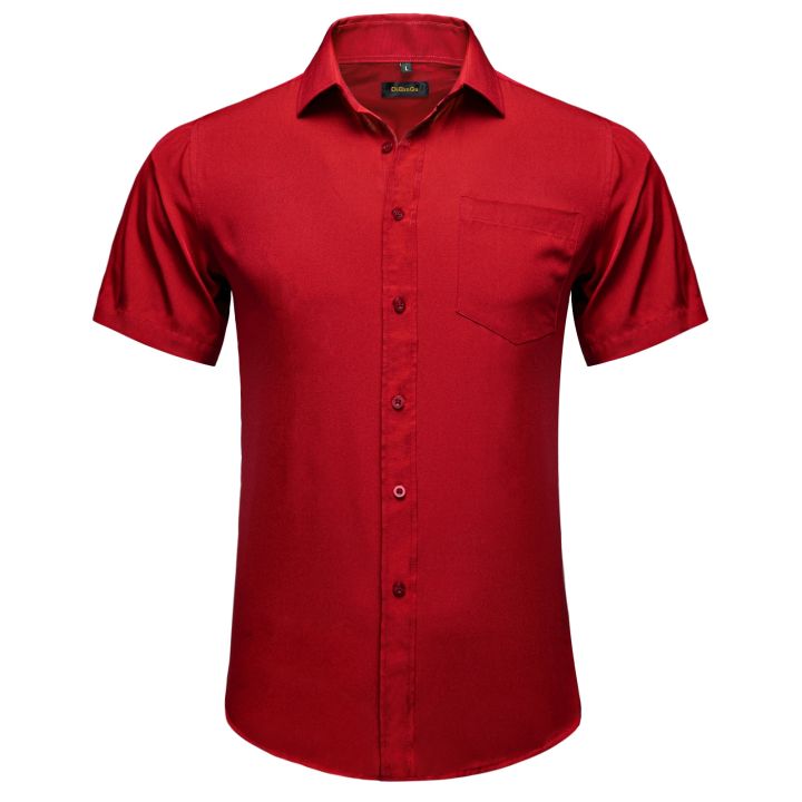 polo for men formal attire long sleeve Fashion Red Luxury Shirt for Men  Wedding Party Turn-down Collar Short Sleeve T-shirt Men Clothing for Spring Summer  Wholesale