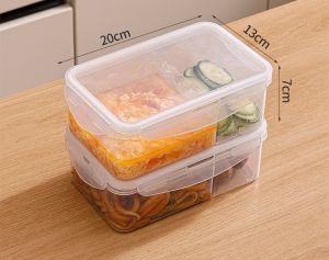 Ready Stock -1200ml Plastic Food Storage Containers Leakproof & Airtight Locking Lids Rectangular lunch box c/w Lid Microwave Dishwasher Freezer Safe