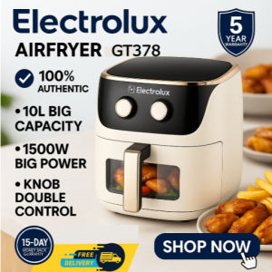 Electrolux Air Fryer GT378 10L Big Capacity  1500W Fast Cook  Dual Knob Control Family Size