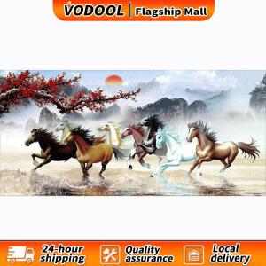 【Free Shipping】 Charming 100x50cm Nine Running Horses Diamond Painting Wall Decoration with Round Drill for Elegant Living