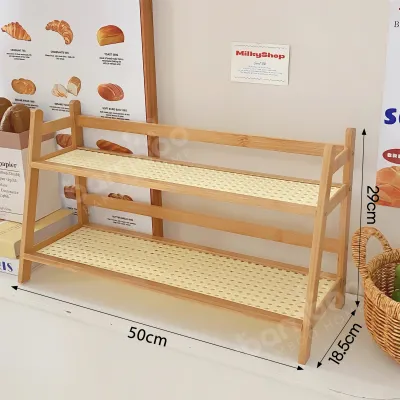 Bamboo Storge Rack Rattan 2Layers Desktop Storage Rack For Kitchen Cup Holder And Organizer Rack Saving space