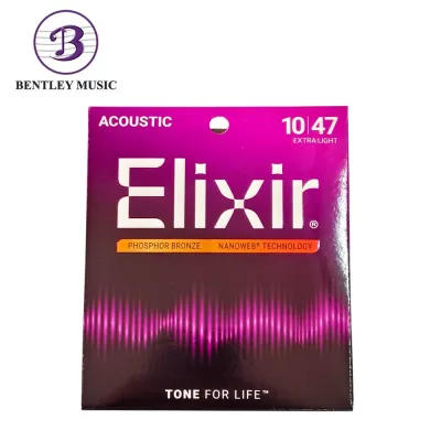 Elixir Strings 16002 Nanoweb Phosphor Bronze Acoustic Guitar Strings Extra Light 10-47 Gauge