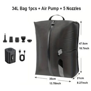 34L Travel Vacuum Compression Bag Foldable Air Clothes Organizer Waterproof Space-Saving with Vacuum Pump for Clothes Luggage Backpacks And Carry-On Baggage