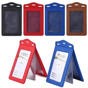 PU Leather ID Card Holder Tri-fold Transparent Badge Holder with Card Slots Card Holder