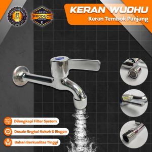 BIG MOM Kran Air Tembok Panjang Drat 1/2” Keran Wudhu – Kran Tembok Keran Air Taman Panjang 17 CM Keran Engkol Rumahan Kran Besi Drat Long Faucet