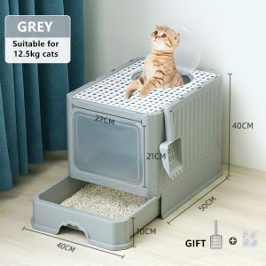 Cat Litter Box Extra Large Capacity With Drawer and Shovel With Top Entry Anti Splash Fully Closed