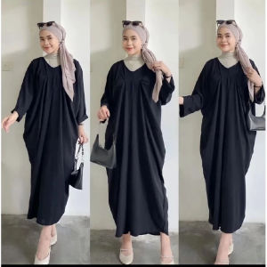 PROMO GRATIS ONGKIR !!! LONG DRESS NAGITA CRINKLE AIRFLOW / KAFTAN NAGITA CRINKLE / DRESS V NECK