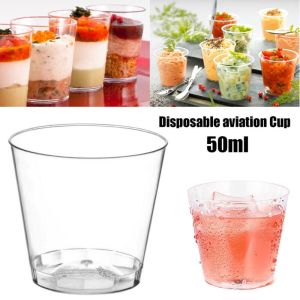 50PCS Disposable Aviation Cups Clear Mousse Cups Clear Plastic Disposable Wedding Party Dessert Cups