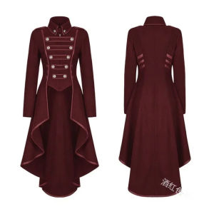 Gothic jacket tailcoat women steampunk tuxedo uniform vintage high low hem trench swallow tailcoat fishtail for