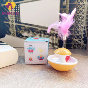 IMMCUTE Cat Feather Tumbler Toy with Sound Bell Teasing Stick Interactive Toy Teasing Cat