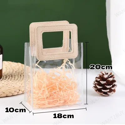 1pcs Double Layer Premium Gift Bag Tote Handle Bag Wedding Event PVC Pu Leather Transparent Hand Bag Carrie Beg Hadiah