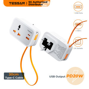 TESSAN SG - Universal Socket Travel Charger Adapter With Type Cable Multi Plug USB C and USB A