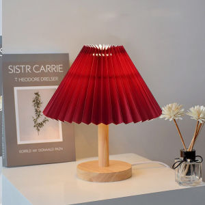 Lampu Meja Minimalis - Lampu Tidur Meja Korean Retro - Pleated Vintage - Lampu Dekoratif USB - Terang Putih dan Kuning - Dapat Diatur Kecerahan - Lampu LED Berkemampuan Daya Terpasang