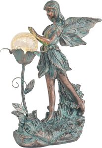 TERESAS COLLECTIONS Garden Fairy Large Bronze Garden Sculptures & Statues Resin with Solar Outdoor Light Christmas Decorations Lawn Ornaments for Outdoor Decor Thanksgiving Gifts for Mom 10.6"