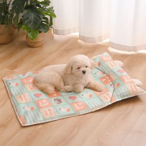 QEFEE Cartoon Pattern Cooling Pet Mat Scratch Resistant Ice Silk Anti-Slip Pet Pad Cute Breathable Dog Mat Summer Use