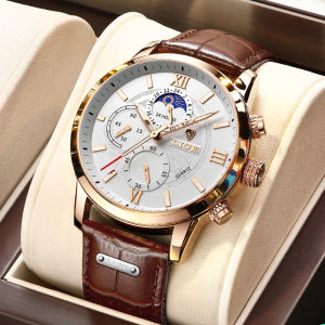 LIGE jam tangan pria terbaru 2023 tahan air Tali kulit Chronograph Penunjuk Bercahaya Jam Tangan keren Cowok + Kotak