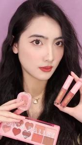 PINKFLASH5pcsMakepSetTrueLoveSpecialEditionHighPigmentBrownEyeshadowMatteLipstickSoftBlushOilControlPressedPowderMakeupSet5Pcs