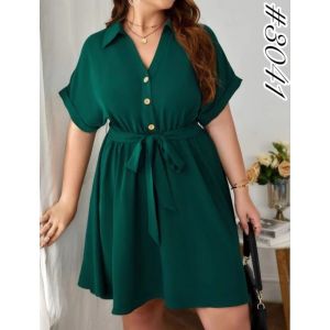 3041 SSfashion  dress plain polo w/botton casual plus size summer chiffon for women fit to xl