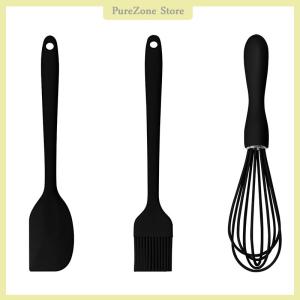 [PureZone] 3PCS SET Silicone Baking Set Cake Cream Spatula Scraper Kitchen Household Egg Whisk Barbecue Oil Brush Gadget Kitchen Supplies