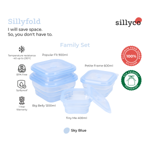 Sillyco-Sillyfold Square Family Set-100% Platinum Food Grade Silicone Foldable Lunch Box BPA Free
